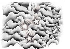 a drawing of stars and clouds in the sky