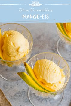 three glasses filled with mango ice cream