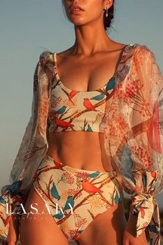 Lasaky - High-Waisted Mesh Netted One-Piece Bikini Swimsuit for Women, Featuring Fashionable Prints Swimsuit High Waisted, Floral Swimwear, Sleeve Swimsuit, 2 Piece Swimsuits, Female Girl, Mesh Sleeves, Women Swimsuits, Womens Swimwear, Women Long Sleeve