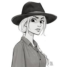 a drawing of a woman wearing a hat