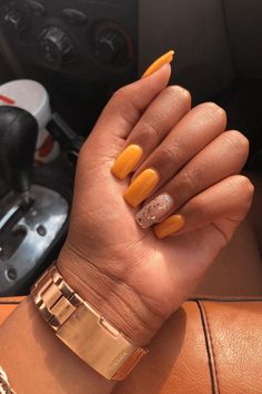 best fall nail colors Dnd Gel Polish Colors Yellow, Yellow Colour Nail Art, Yellow Powder Nails, Fall Yellow Nails Acrylic, Hot Yellow Nails, Burnt Yellow Nails, Yellow Nail Polish Ideas, Mustard Nails Acrylic, Yellow Wedding Nails