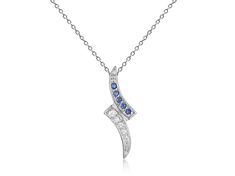 This sterling silver pendant features blue and white sapphire and includes a 15 inch chain. Blue Diamond Accent Pendant Necklace, Blue Pendant Necklace With Diamond Accents, Silver Sapphire Necklace With Polished Finish, Pendant With Chain, Broken Chain, September Birthstone, Sapphire Gemstone, White Sapphire, Cultured Pearls