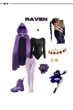 the costume is purple and black