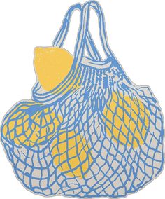 a blue and yellow bag with lemons in it