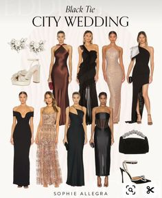 the black and gold wedding gowns are featured in this ad for sophie allegra