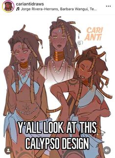 two women with dreadlocks standing next to each other and the caption says, y'all look at this calypso design