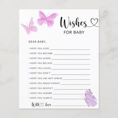 a baby wish card with butterflies on it