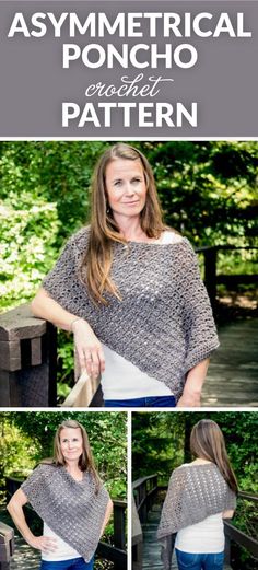 the easy crochet poncho pattern is shown here