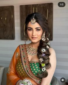 Cocktail Hairstyles For Bride, Mendhi Hairstyles Braid, Round Face Bride Hairstyle, Juda Style For Saree, Messy Choti Hairstyles, Choti Hairstyle For Lehenga, Jaggo Hair Styles Punjabi, Hair Styles For Mehndi Function, Bridesmaid Hairstyles For Round Face