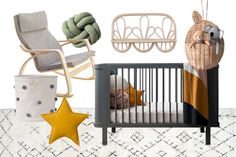 a baby's room is decorated in neutral colors