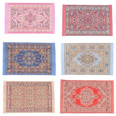 four rugs with different colors and designs on the sides, all in different sizes