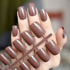 Coffee Brown False Nails Tip Chocolate UV Effect Fake Nail Full Cover Medium Length Square ABS November Nails Colors, Faux Nails, Brown Nail Polish, Brown Nail, Nail Store, Nagellack Trends, Manicure Tips, Nails Fake, Nails Polish