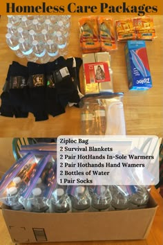 Ideas for winter care packages for the homeless. Less than $10 per package Homeless Blessing Bags, Homeless Bags, Homeless Care Package, Community Service Ideas, Charity Work Ideas, Community Service Projects, Winter Care, Blessing Bags, Volunteer Gifts