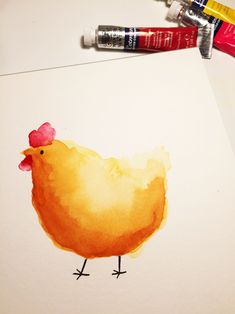 a watercolor painting of a chicken on paper