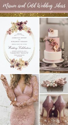 a collage of photos with different wedding themes and colors, including pinks, golds, and purples