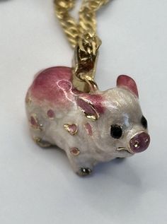 This vintage necklace features a charming pig pendant with a gold plated enamel finish. The pendant hangs from a delicate chain, making it a perfect addition to any jewellery collection. Chain length 45cm  Sizing on photos.  In excellent condition. New old stock. Antique Jewelry Necklace, Chain Making, Delicate Chain, Antique Jewellery, Jewellery Collection, Vintage Watches, Vintage Necklace, Chain Length, Jewellery And Watches