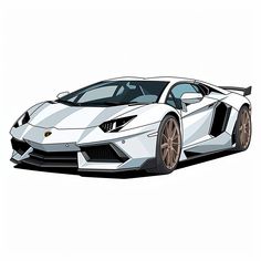 a drawing of a white sports car on a white background