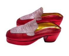 Skilled and local hands constructed these metallic red and pink mules from our L’Artisane collaboration– the Senegal-sourced leather is sustainably upcycled from a previous life, resulting in a unique patina with characteristics that– just like you– can’t be duplicated. *Each piece is handmade from deadstock leather, therefore slight variations in each pair may occur. This elevates the character and beauty of owning an artisanal piece made by Senegalese craftsmen. Slips onHeel Height: 2 in/5 cmH Pink Mules, Previous Life, Leather Mules, Metallic Leather, Holiday Collection, Brooklyn, Patina, Loafers, Shoe Bag