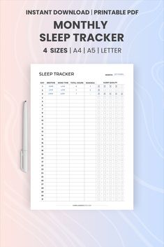 Monthly Sleep Tracker Printable Template: Monitor Sleep Patterns, Track Insomnia, and Analyze Sleep Cycle. Ideal for Improving Your Sleep Habits. #sleep #goodnight #sleeping #insomnia #sleeptracker #health #nap #sleepcycle #gym #sport #regeneration Monthly Sleep Tracker, Sleep Habits, Routine Planner, Planner Pdf, Sleep Tracker, Sleep Cycle, Sleeping Habits, Sleep Pattern