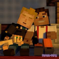 an animated image of three people in minecraft with the words forest fury on them