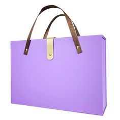 a purple shopping bag with brown handles on a white background