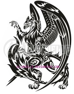 a black and white image of a dragon with wings on it's back, in the shape of a circle