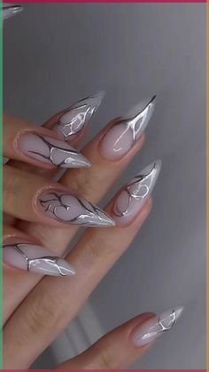 Add a touch of glamour to your fingertips with these dazzling acrylic nails featuring a silver touch. Whether you prefer subtle silver accents or full-on sparkle, these manicures will make your hands shine with elegance and sophistication! #AcrylicNails #SilverTouch #GlamorousManicure #NailDesigns #NailArtInspo Silver Acrylic Nails, Silver Nail Designs, Nail Art Stripes, Punk Nails, Glittery Nails, Stiletto Nails Designs, Striped Nails, Nails Only