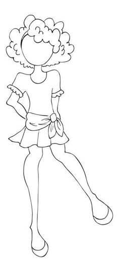 a drawing of a girl in a dress with her hand on her hip and holding a purse