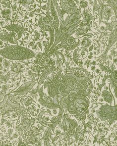 a green and white wallpaper with floral designs