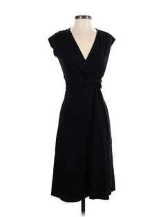 Lands' End Cocktail Dress Size: X-Small Black Dresses - used. 58% COTTON, 38% MODAL, 4% SPANDEX, Wrap, V-Neck, Solid, Knee Length, Sleeveless | Lands' End Cocktail Dress - Wrap: Black Solid Dresses - Used - Size X-Small Fitted Sleeveless Black Wrap Dress, Black Fitted Sleeveless Wrap Dress, Casual Evening Dress With Surplice Neckline, Black Fitted Wrap Dress With Surplice Neckline, Black Fitted Maxi Dress With Surplice Neckline, Casual Fitted Wrap Dress For Workwear, Casual Black Midi Dress With Surplice Neckline, Small Black Dress, Dress Wrap