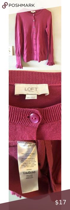 LOFT Sweater Women's XS Lightweight Cotton Cardigan Pink Ruffle Sleeve Brand Names And Logos, Cardigan Pink, Loft Outlet, Sweater Women's, Pink Ruffle, Cotton Cardigan, Brand Names, Outlet, Loft