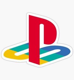 the playstation logo sticker is shown in red, yellow, and blue with a white background