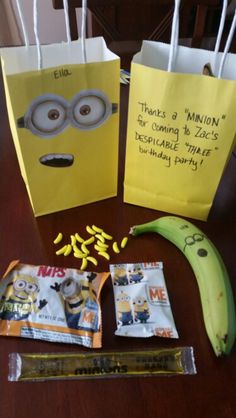 minion birthday party favors with bananas and candy