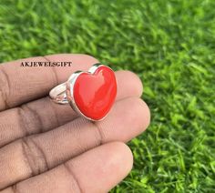 Heart Red Coral Ring, Statement Ring, Women Ring, Handmade Ring, Gemstone Ring, 925 Silver Ring, Natural Coral, Dainty Ring, Coral Jewelry All my Designs are original. Stone - Coral  Stone Shape - Heart Setting - Bezel This is a classy fine hand-crafted sturdy Coral Ring This Coral Ring is great for casual or dressy wear This Ring is for Women You will receive a Ring like the one in the picture. Suitable for use in everyday situations, or can also be used as a gift. Unique design will make a special attraction for the wearer. The perfect gift for a Special occasion I make my jewelry with passion and love. Wholesale Orders Accept on Wholesale Price All Pieces Have 925 Stamp Handmade Heart Cut Rings For Valentine's Day, Handmade Red Heart-shaped Rings, Handmade Rings For Valentine's Day, Heart-shaped Red Ruby Ring In Sterling Silver, Red Sterling Silver Ring Gift, Red Sterling Silver Heart-shaped Rings, Red Sterling Silver Heart Ring As Gift, Heart-shaped Red Sterling Silver Rings, Red Heart-shaped Sterling Silver Rings