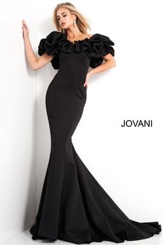 Jovani 04368 Off the Shoulder Scuba Evening Dress Scuba Gown, Trumpet Silhouette, Evening Wear Dresses, Off Shoulder Evening Dress, Jovani Dresses, Pure Elegance, Flattering Dress, Floor Length Gown, Mermaid Skirt