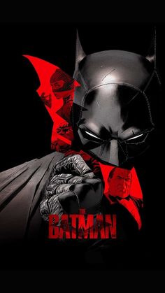 the batman movie poster is shown in black and red colors, with an image of person holding