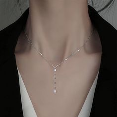 Color: Price for One Set (White Gold Color with Chain) Fashion Element: Square Style: INS Style Diamond Necklace Simple, Simple Necklaces, Outfit Korean, Chain Fashion, Art Deco Jewelry, Diamond Pendant Necklace, Simple Necklace, One Set, Diamond Pendant