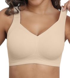 PRICES MAY VARY. Buttery Soft Seamless Design: Crafted from a blend of nylon and spandex, this women's wireless bra offers a smooth, buttery-soft texture that wicks moisture and endures long-term wear without tearing, pilling, or fading. Enjoy unrestricted movement and all-day comfort. Full Coverage with Gentle Support: The V-neck bralette provides a touch of elegance with its padded, wire-free design. A "W" shape and flocked reinforced bottom band offer soft support without pressure, while the Most Comfortable Bra, Plus Size Sports Bras, Bra For Women, Best Bras, Full Coverage Bra, Everyday Bra, Seamless Bra, Wireless Bra, Womens Bras