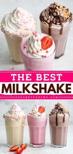 Want a refreshing summer drink? Here's an easy frozen treat! It's the BEST milkshake ever. Enjoy this non-alcoholic recipe in all your favorite milkshake flavors—chocolate, vanilla, and strawberry! Best Milkshake Recipe, Milkshake Flavors, The Best Milkshake, Strawberry Milkshake Recipe, Milkshake Ideas, Vanilla Milkshake Recipe, Milkshake Recipe Strawberry, Yummy Milkshake Recipes