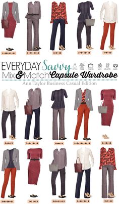 This Ann Taylor business casual capsule wardrobe will have you looking great at work. It includes some pops of color and pattern mixing. Business Casual Capsule Wardrobe, Business Casual Capsule, Casual Capsule Wardrobe, Work Outfits Frauen, Cute Teacher Outfits, Outfit Essentials, Mix Match Outfits, Capsule Wardrobe Work, Capsule Wardrobe Outfits