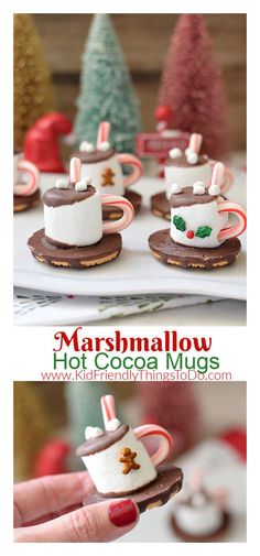 marshmallow hot cocoa mugs are on display