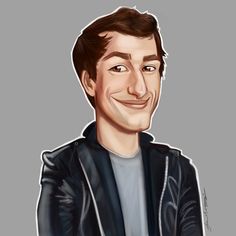 a caricature of a man in a leather jacket