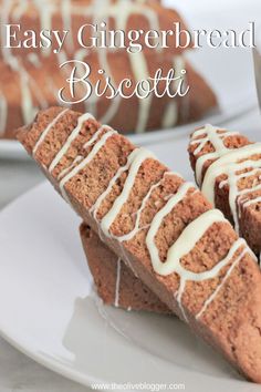 easy gingerbread biscotti with icing on a white plate