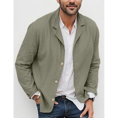 Season:Spring  Summer; Fabric:Cotton Blend; Gender:Men's; Occasion:Formal,Street,Party,Office; Placket:Single Breasted; Function:Comfy; Pattern:Solid Color; Neckline:Notch; Outerwear Type:Blazer Jacket; Listing Date:04/26/2024; Bust:null; Length:null; Shoulder Width:null; Sleeve:null Khaki Outerwear With Lapel Collar, Casual Green Outerwear With Lapel Collar, Green Single Breasted Outerwear With Lapel Collar, Single Breasted Sport Coat, Green Long Sleeve Sport Coat With Button Closure, Single Breasted Long Sleeve Sport Coat, Khaki Single Breasted Long Sleeve Sport Coat, Casual Khaki Long Sleeve Outerwear, Khaki Long Sleeve Casual Outerwear