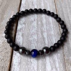 This Bracelet Stretches And Is Unisex. They Are Made Out Of Onyx Beads And Natural Stone. The Size Of The Onyx Beads Are 6 Mm. Bphm17 Men's Bracelet, Onyx Bead, Mens Accessories Jewelry, Mens Bracelet, Natural Stone, Black Blue, Natural Stones, Onyx, Blue Black