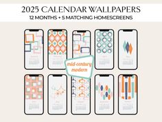 the calendar wallpapers are designed to look like iphones with different designs on them