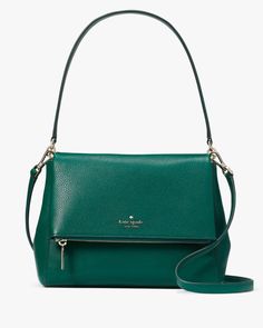 Green Satchel For Fall, Classic Fall Pebbled Leather Shoulder Bag, Fall Pebbled Leather Bag With Detachable Strap, Classic Pebbled Leather Shoulder Bag For Fall, Fall Bags With Detachable Strap In Pebbled Leather, Kate Spade Fall Bags, Kate Spade Fall Bag With Zipper Closure, Kate Spade Fall Bags With Zipper Closure, Kate Spade Bag With Zipper Closure For Fall