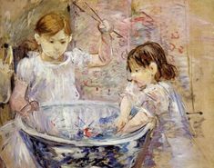 Berthe Morisot (1841-1895) - Enfants à la vasque - Huile sur toile. Morisot Paintings, Pinguin Illustration, Frank Stella, Francisco Goya