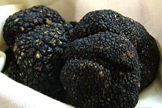 black truffles in a white cloth basket