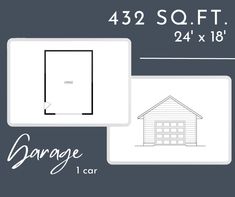 the garage is shown with measurements for each door and one car in front of it